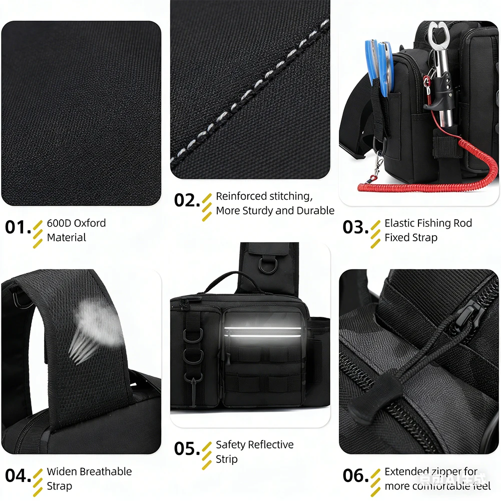 Hiking Backpack Waterproof - Angelrucksack mit Rutenhalter, verstellbare, verbreiterte Schultergurte,